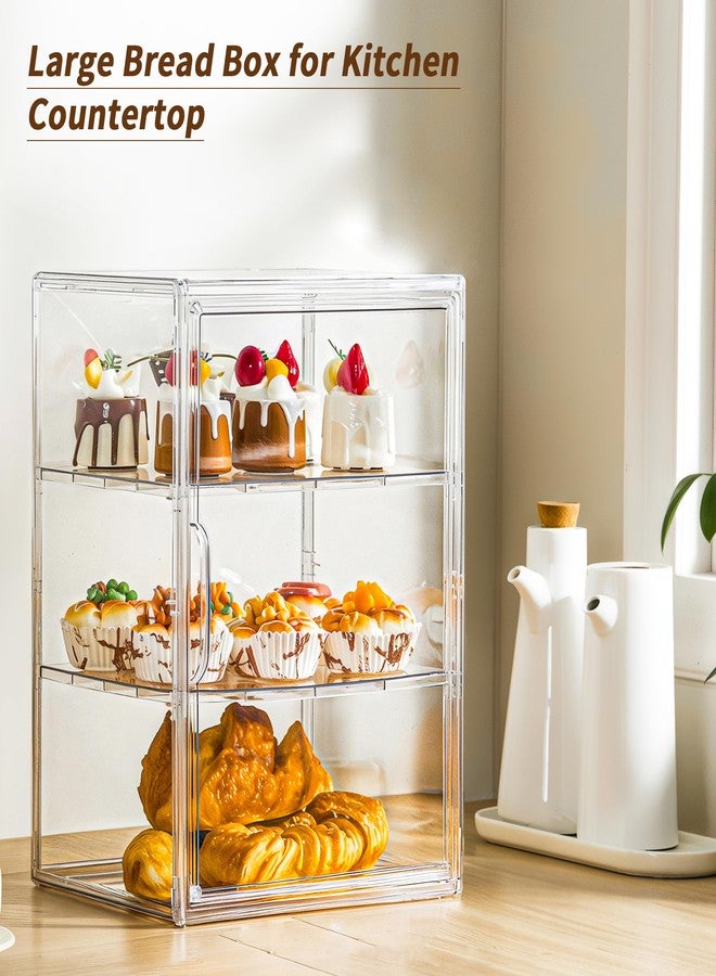 Attelite Pastry Display Case, Large Bread Box for Kitchen Countertop, 2 Pack 3 Layers Adjustable Clear Bread Storage with Magnetic Door, Bread Container for Bread, Bagel, Donut - Image 2