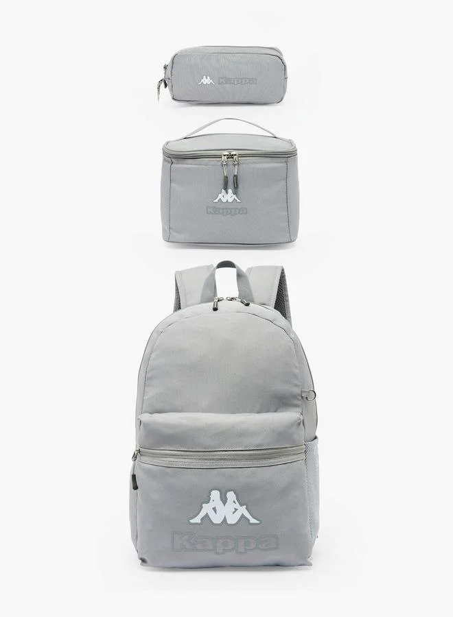 Kappa Logo Print 3-Piece School Backpack Set For Kids 8-13 Years With Pencil Pouch And Lunch Bag - 13x27x27 CM