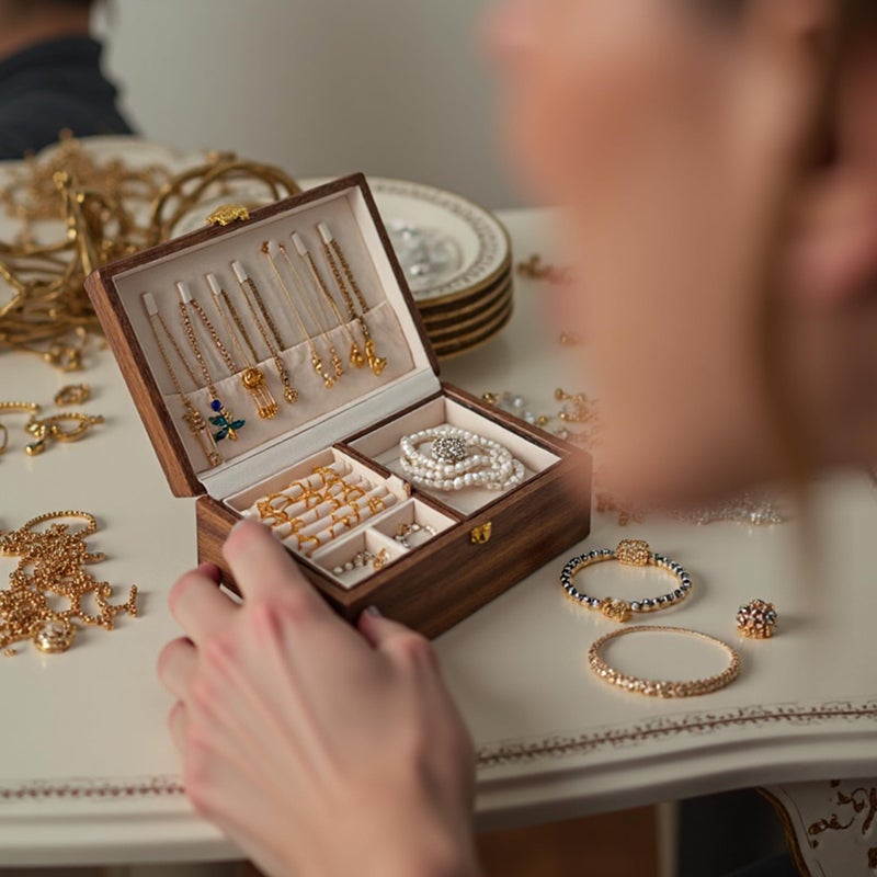 KAOTGOT Wooden Jewelry Box For Women Jewelry Organizer Box With Lock 2 Layer Jewelry Holder Organizer For Necklace Ring Earring - Image 5
