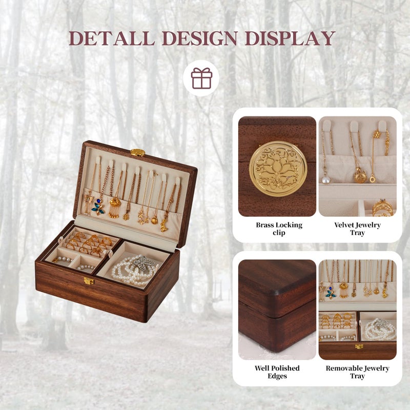 KAOTGOT Wooden Jewelry Box For Women Jewelry Organizer Box With Lock 2 Layer Jewelry Holder Organizer For Necklace Ring Earring - Image 4