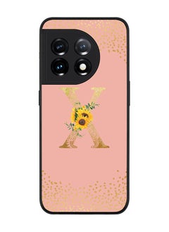 Rugged Black edge case for OnePlus 11R 5G / OnePlus Ace 2 Slim fit Soft Case Flexible Rubber Edges Anti Drop TPU Gel Thin Cover - Custom Monogram Letter Floral Pattern Alphabet - X (Rose Pink)