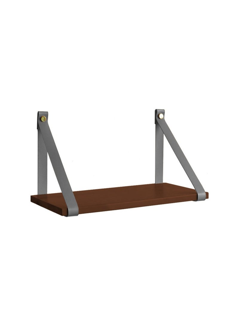 Home Gallery PU Gray Leather Strap Wall Floating Shelf  Brown  - Image 3