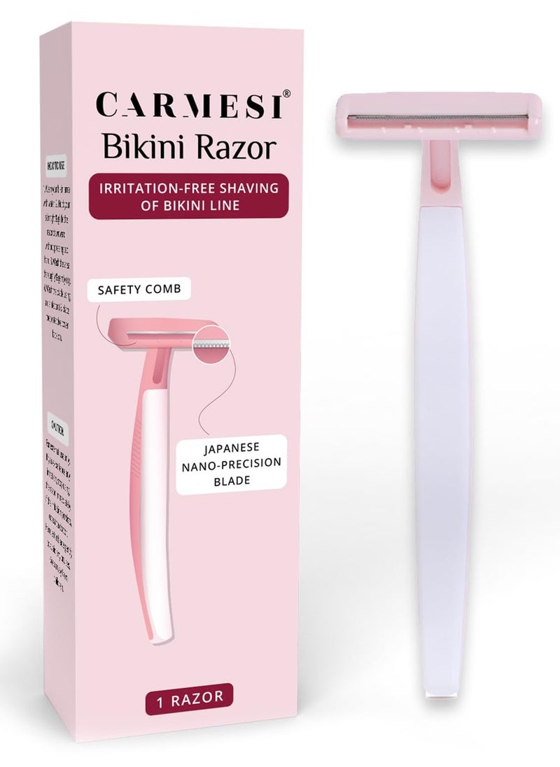 CARMESI Carmesi Bikini Razor for Women | For Irritation-Free Shaving of Bikini Line | Japanese Nano-Precision Blade & Safety Comb | No Cuts | Safe & Hygienic | Pack of 1  - Image 1