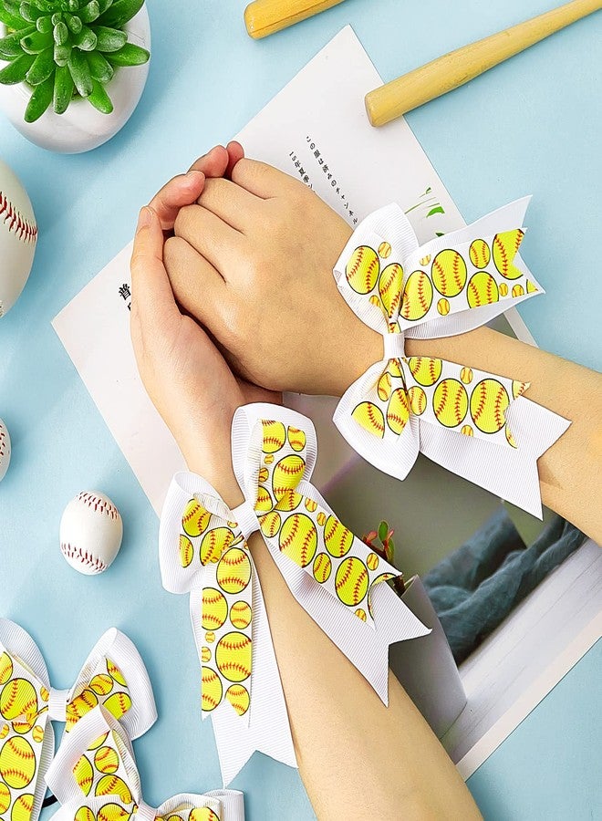 Mtlee 10 Pcs Softball Hair Bows Double Layers Softball Hair Bows with White Ribbon Softball Gifts for Girls Softball Accessories for Cheer Softball Ponytail Holder Scrunchies for Girl Women - Image 5