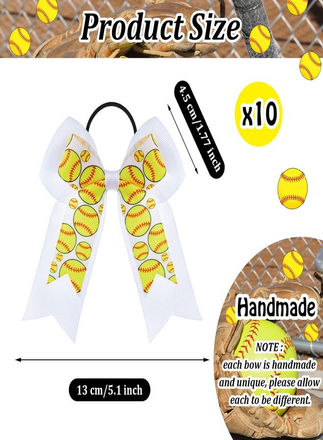 Mtlee 10 Pcs Softball Hair Bows Double Layers Softball Hair Bows with White Ribbon Softball Gifts for Girls Softball Accessories for Cheer Softball Ponytail Holder Scrunchies for Girl Women - Image 2