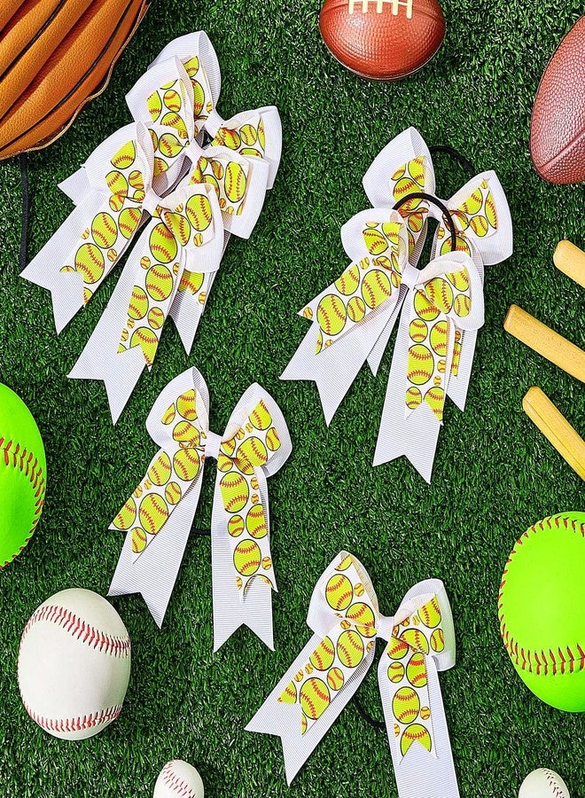 Mtlee 10 Pcs Softball Hair Bows Double Layers Softball Hair Bows with White Ribbon Softball Gifts for Girls Softball Accessories for Cheer Softball Ponytail Holder Scrunchies for Girl Women - Image 3