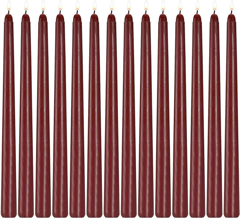 Howemon 14 Pack Dark Red Taper Candles 12 Inch Tall 3/4 Inch Thick Burn 10 Hours (Burgundy) - Image 1