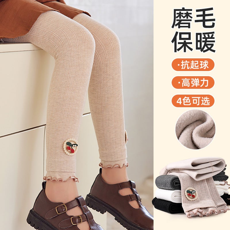 Children'S Brushed Leggings Thin Velvet Baby Twist Cherry Cropped Fleece-Lined Girls' Pantyhose Dance Pantyhose For Women - Image 5
