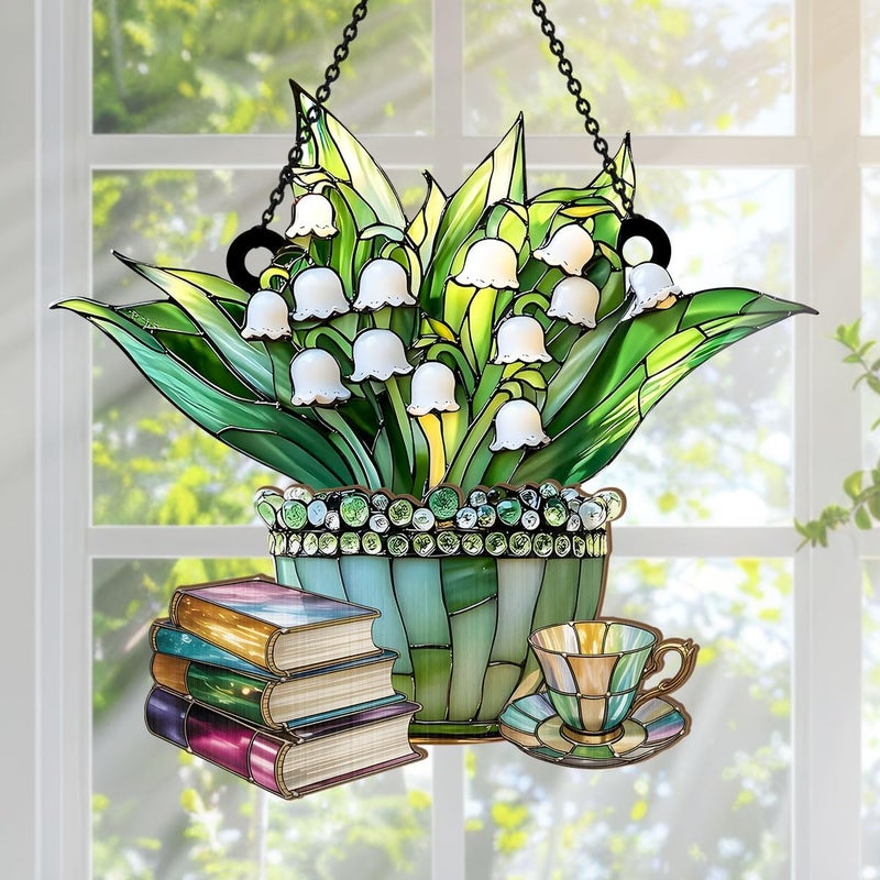 Jesuspirit - Window Hanging Suncatcher – Crystal Clear Acrylic & Wood Sun Catcher for Home Decor, for Women (Just A Girl Who Loves Lilies and Books, 6 Inches) - Image 3