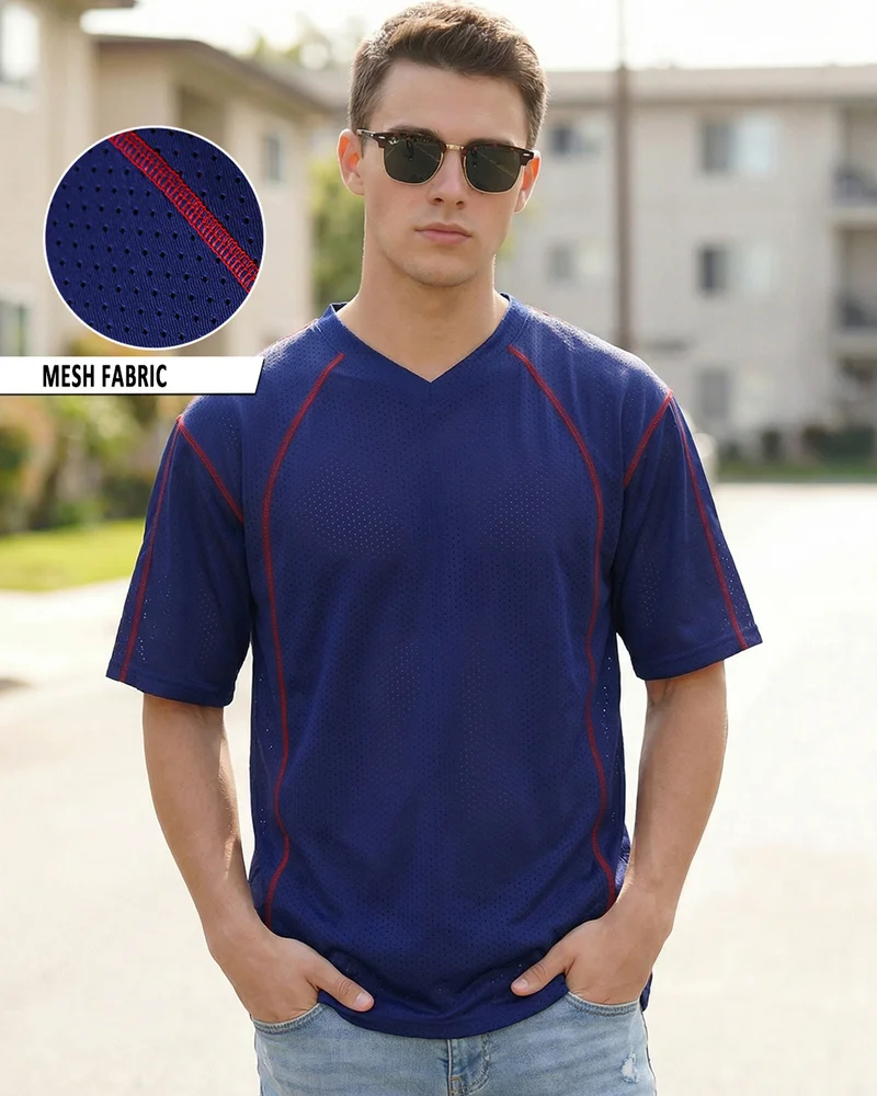 بيواكوف Men's Blue Textured Oversized T-shirt