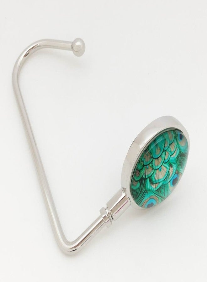 ROFLYER Purse Hook Hanger for Table Bar Handbag Hanger Safer Cleaner Bag Table Hanger with Velvet Pouch (Peacock Feather) - Image 3