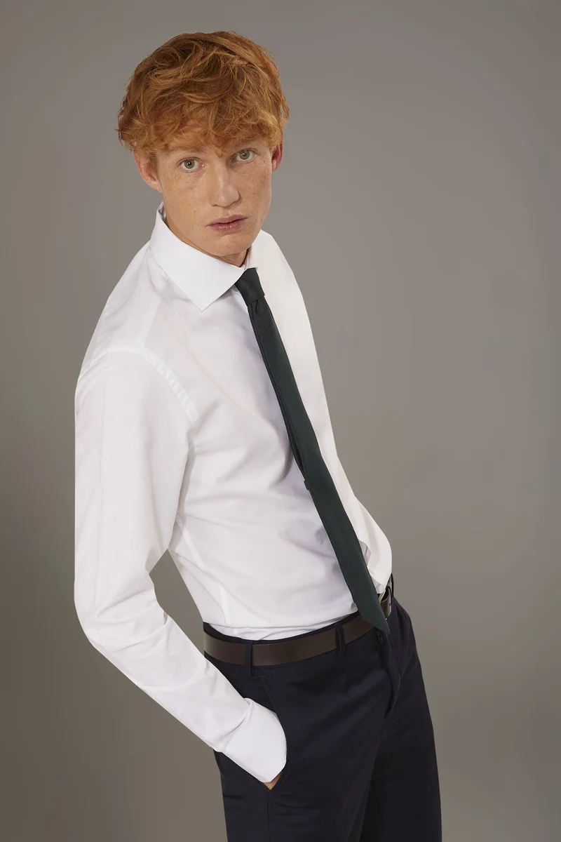 Classic shirt with french collar slim fit dobby fabric - White