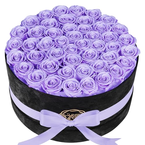 Prifroti 47 Flowers in a Luxury Suede Box, Birthday Gifts for Women, Preserved Flowers, Mothers Day Roses Gift for Mom, Lilac - Image 1