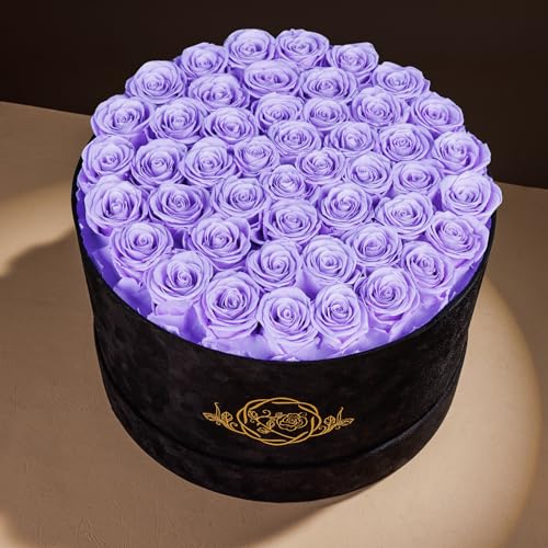 Prifroti 47 Flowers in a Luxury Suede Box, Birthday Gifts for Women, Preserved Flowers, Mothers Day Roses Gift for Mom, Lilac - Image 2