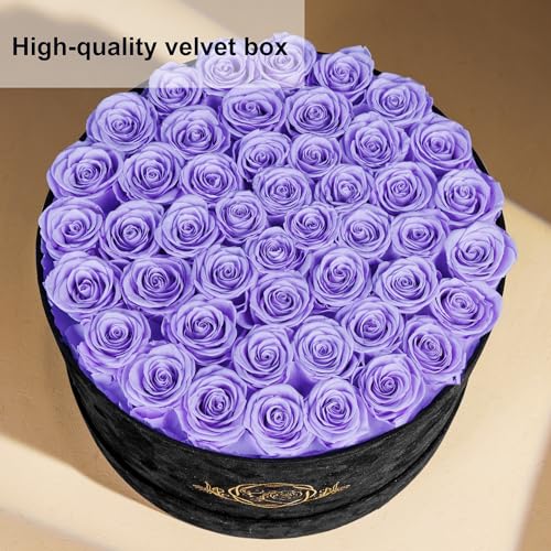Prifroti 47 Flowers in a Luxury Suede Box, Birthday Gifts for Women, Preserved Flowers, Mothers Day Roses Gift for Mom, Lilac - Image 4