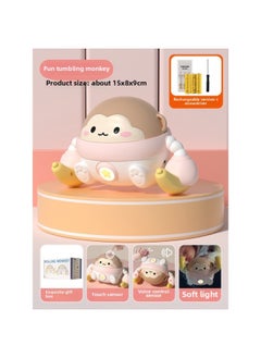 Rolling Monkey Baby Learning To Climb Toy Baby 0 1 Year Old Head Up Training Electric Music Somersault Guide Comfort-Color:[rechargeable Battery] Pink☆Tumbling Monkey (touch + Voice Control + Soft Lighting)