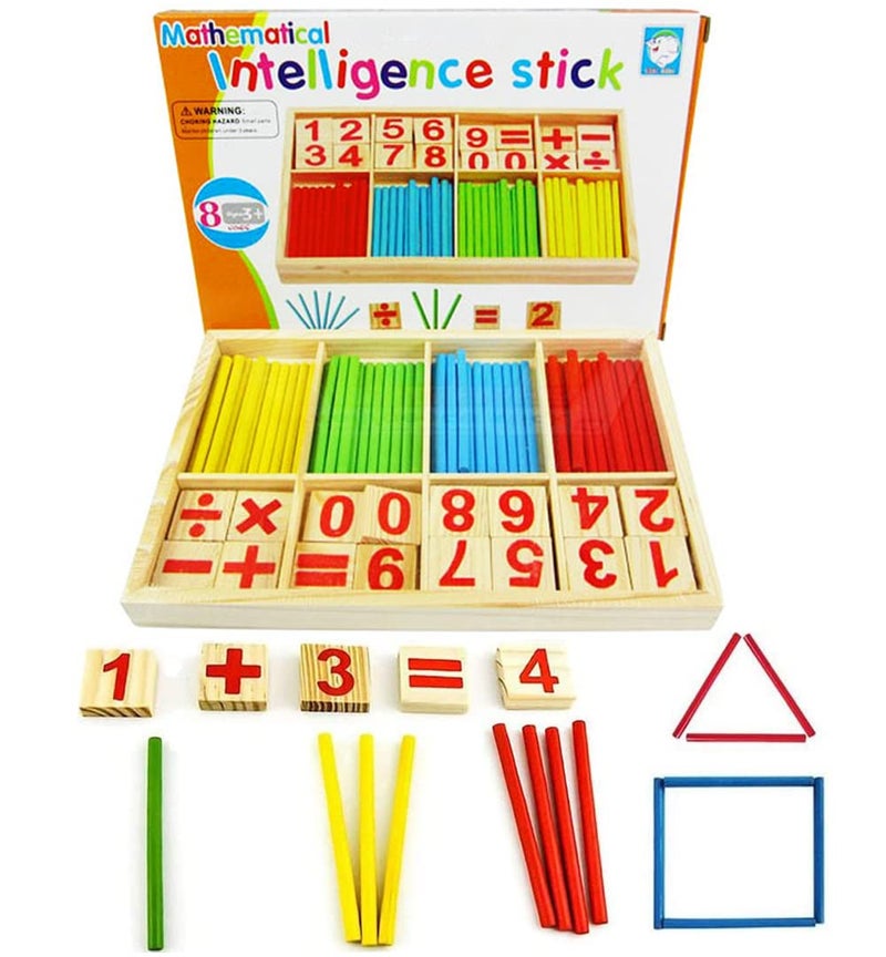 Umbresen Montessori Toys Math Educational Toy Wooden Intelligence Sticks Number Cards and Counting Rods with Box