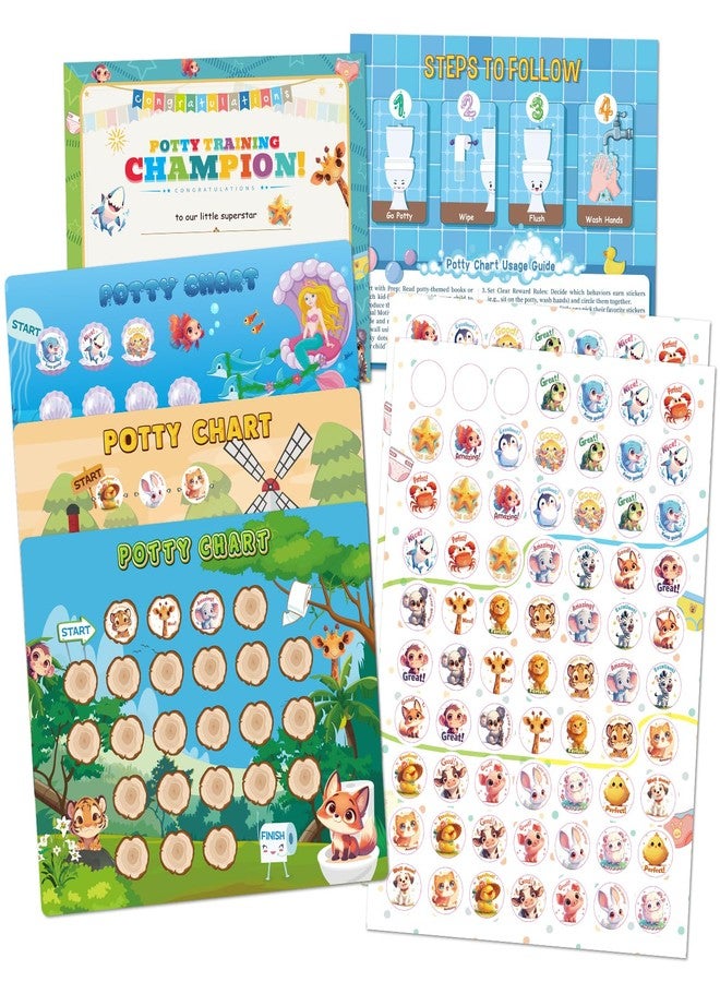 JIXZEN Potty Training Chart with 3 Animal Themes Potty Training Stickers, Fun Potty Reward Chart for Kids, Potty Sticker Chart for Toddlers Girls 1-3, 2-4, Potty Chart for Toddlers Boys Reward(15 PCS) - Image 1