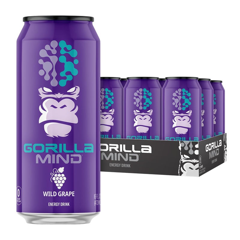 Gorilla Mind Energy Drink  Unmatched Energy  Amplified Focus  NAcetylLTyrosine AlphaGPC 200mg Caffeine Uridine Saffron  0 Sugar Or Artificial Colors  16oz 12Pack Wild Grape - Image 3