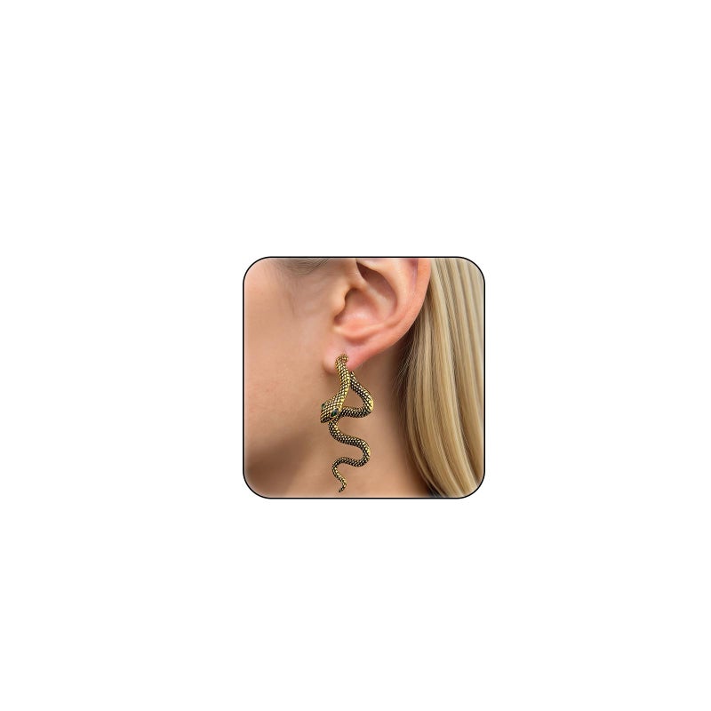 HTH Snake Earrings for Women Gothic Punk Front Back Snake Stud Earrings Accessories(Gold) - Image 1