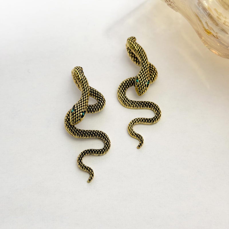 HTH Snake Earrings for Women Gothic Punk Front Back Snake Stud Earrings Accessories(Gold) - Image 4