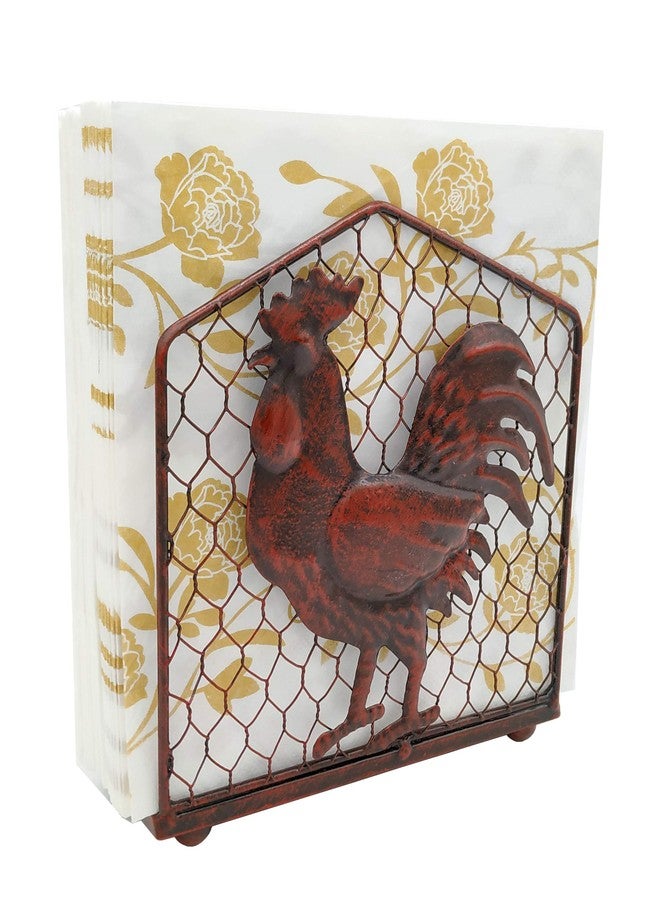 Owlgift Metal Rooster Design Tabletop Napkin Holder/Freestanding Tissue Dispenser,Rustic Red - Image 2