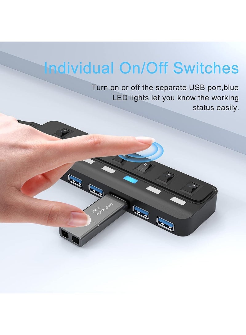 erorex USB Hub 3.0, 7 Port USB Hub Splitter with Individual On/Off LED Switches, 5Gbps HighSpeed Data USB Extension for Laptop, iMac, USB Flash Drives, Mobile HDD, Printer, Camera and More - Image 3