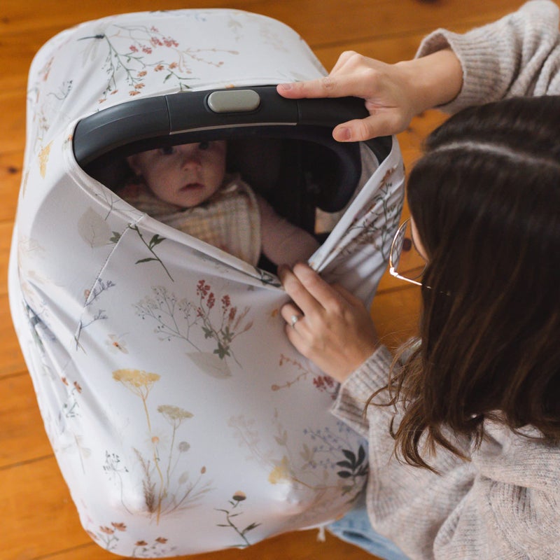 Pobibaby Pobi Baby Premium Multi-Use Cover - Nursing Cover, Baby Car Seat Covers, Shopping Cart, High Chair, and Breastfeeding Cover - Ultra-Soft, Stretchy, Floral Scarf for Baby and Mom (Wildflower) - Image 2