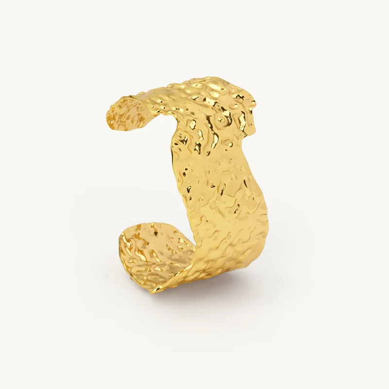 Palmonas 18K Gold Tone Plated Textured Statement Cuff bracelet For Women - Waterproof & Anti-Tarnish