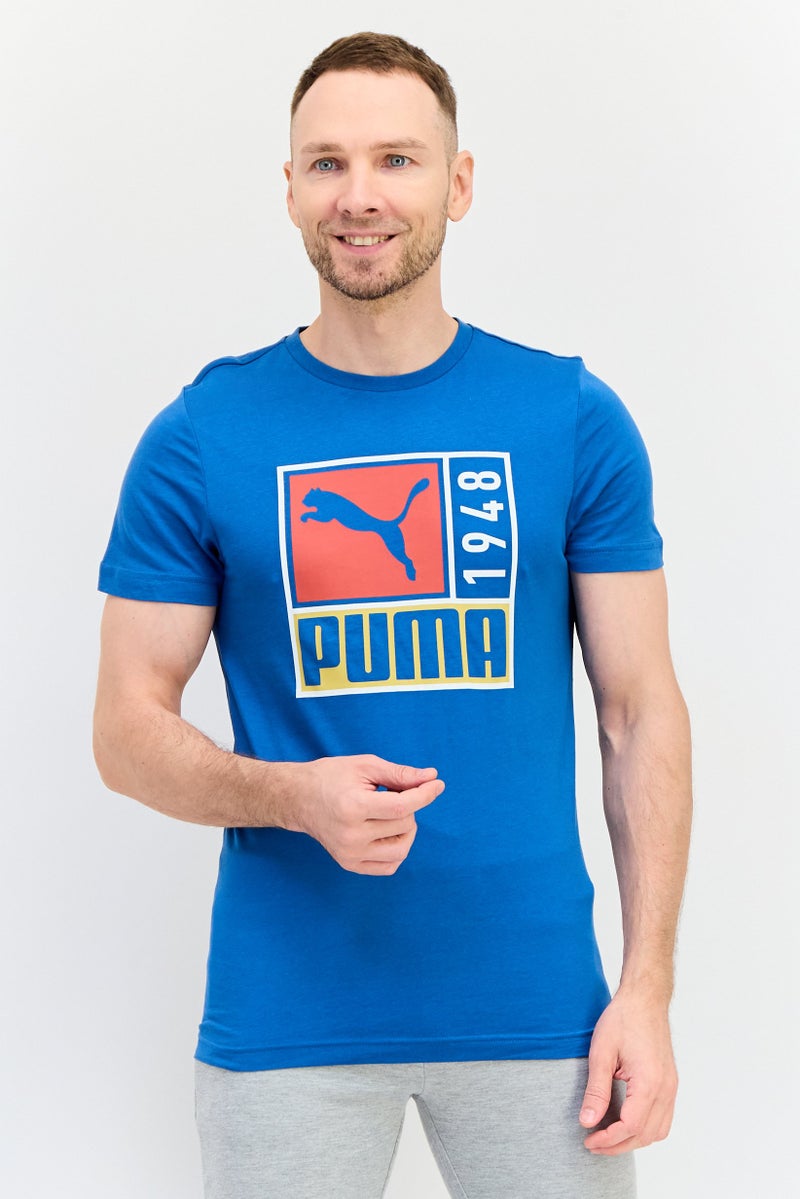 PUMA تي شيرت رياضي للرجال بأكمام قصيرة مناسب للخارج، أزرق - Image 1