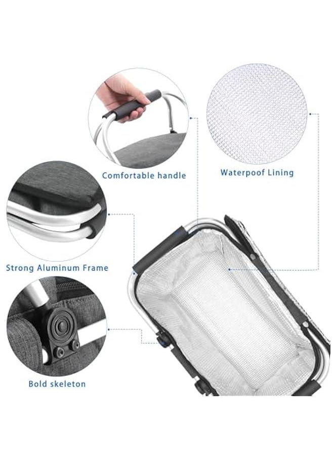 HOOKOR - Large Size Insulated Picnic Basket, Foldable Cooler Bag, Waterproof Lining Cool Hamper Shopping Basket Bag Box for Camping, Hiking, Picnicking, Lake Trips, Family Vacations (Grey) - Image 1