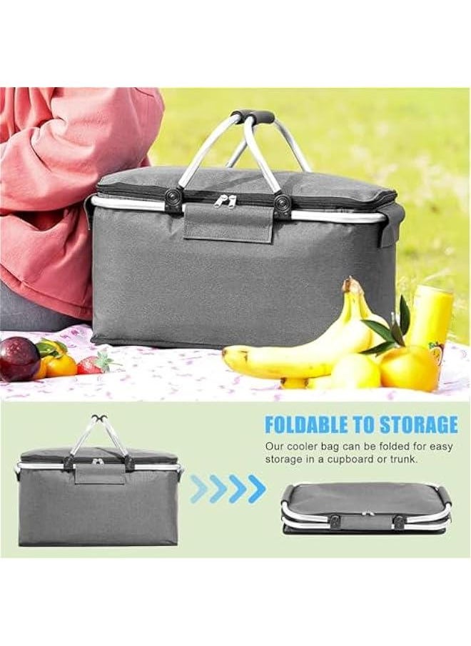HOOKOR - Large Size Insulated Picnic Basket, Foldable Cooler Bag, Waterproof Lining Cool Hamper Shopping Basket Bag Box for Camping, Hiking, Picnicking, Lake Trips, Family Vacations (Grey) - Image 1