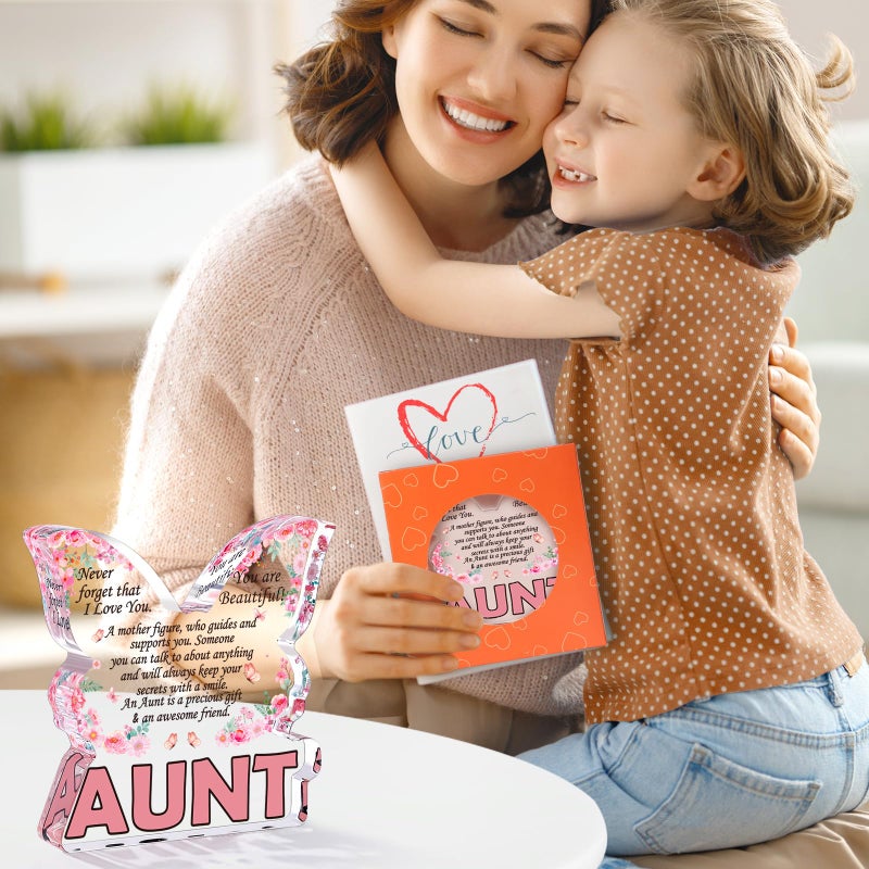 Jettryran Aunt Gifts from Niece Nephew  Aunts Birthday Christmas Gifts for Aunties  Best Aunt Ever Mothers Day Gift For Auntie Butterfly Shaped Keepsake Paperweight Home Desk Decor Acrylic Signs Plaques Aunt - Image 4