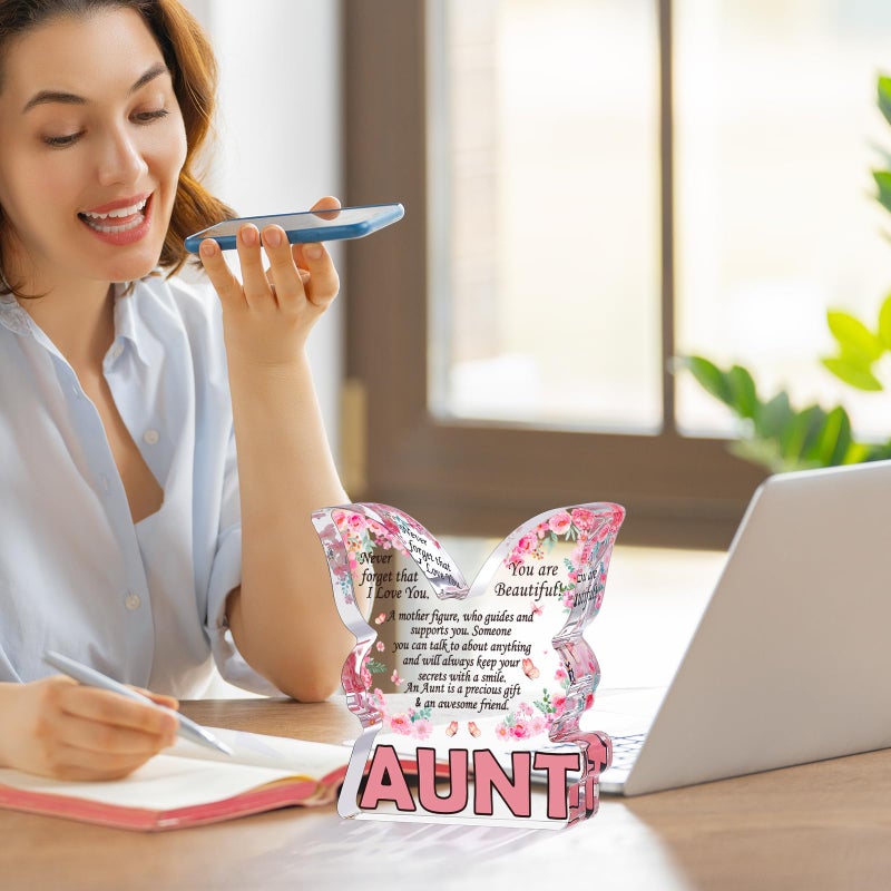Jettryran Aunt Gifts from Niece Nephew  Aunts Birthday Christmas Gifts for Aunties  Best Aunt Ever Mothers Day Gift For Auntie Butterfly Shaped Keepsake Paperweight Home Desk Decor Acrylic Signs Plaques Aunt - Image 3