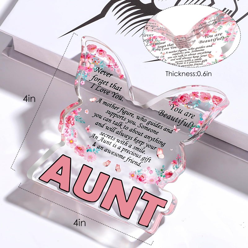 Jettryran Aunt Gifts from Niece Nephew  Aunts Birthday Christmas Gifts for Aunties  Best Aunt Ever Mothers Day Gift For Auntie Butterfly Shaped Keepsake Paperweight Home Desk Decor Acrylic Signs Plaques Aunt - Image 5