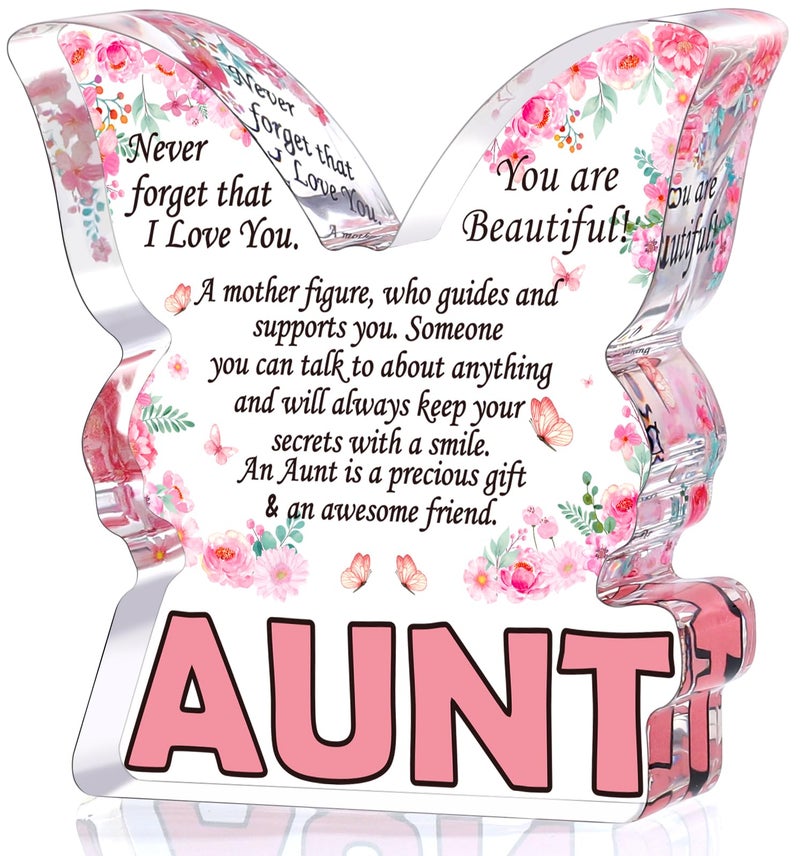 Jettryran Aunt Gifts from Niece Nephew  Aunts Birthday Christmas Gifts for Aunties  Best Aunt Ever Mothers Day Gift For Auntie Butterfly Shaped Keepsake Paperweight Home Desk Decor Acrylic Signs Plaques Aunt - Image 1