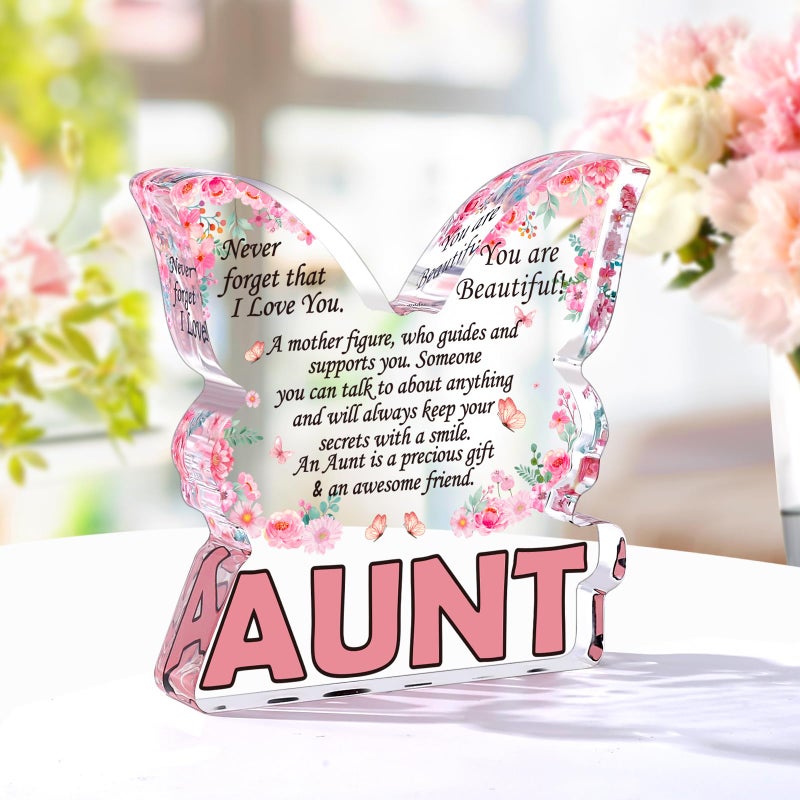Jettryran Aunt Gifts from Niece Nephew  Aunts Birthday Christmas Gifts for Aunties  Best Aunt Ever Mothers Day Gift For Auntie Butterfly Shaped Keepsake Paperweight Home Desk Decor Acrylic Signs Plaques Aunt - Image 2