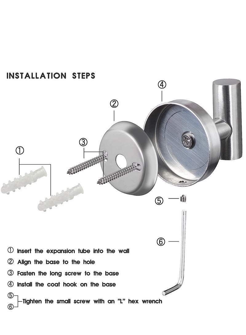 Loquat Wall Towel Hooks Coat Hook Bathroom Robe 304 Stainless Steel Heavy Duty Door Hanger Towel Robe Clothes Cabinet Closet Sponges Hook Bathroom Bedroom Kitchen Hotel Pool 4 Packs (Silver) - Image 2