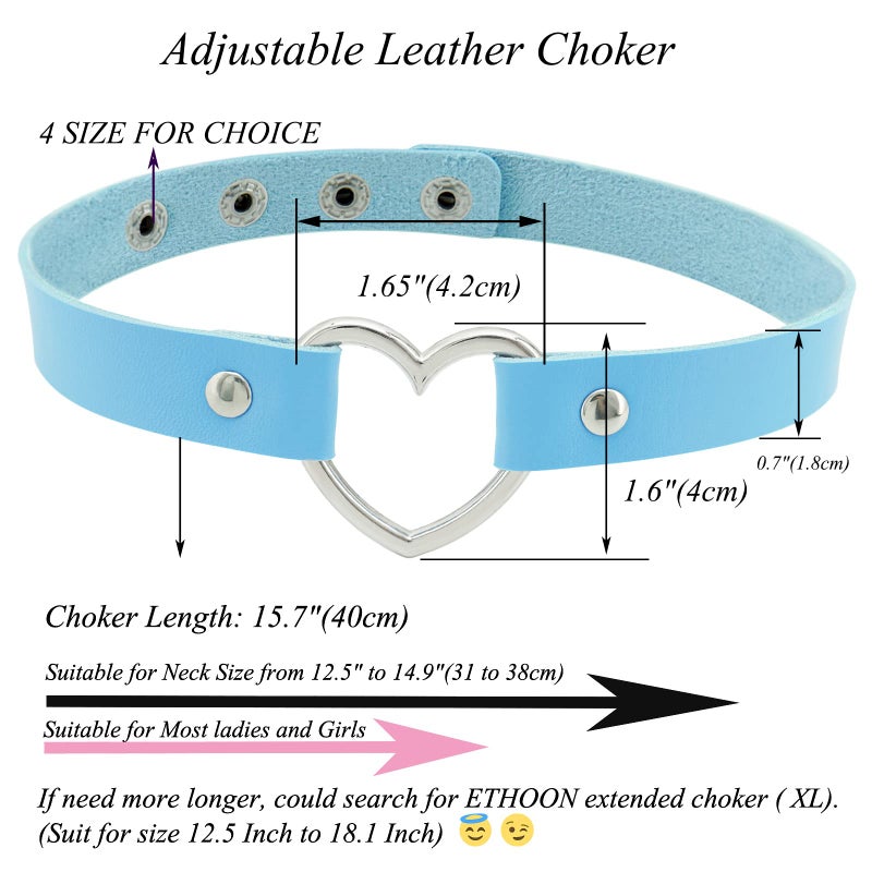 ETHOON Love Heart Choker PU Leather Choker Necklace Goth Choker Collar Chain Blue - Image 3