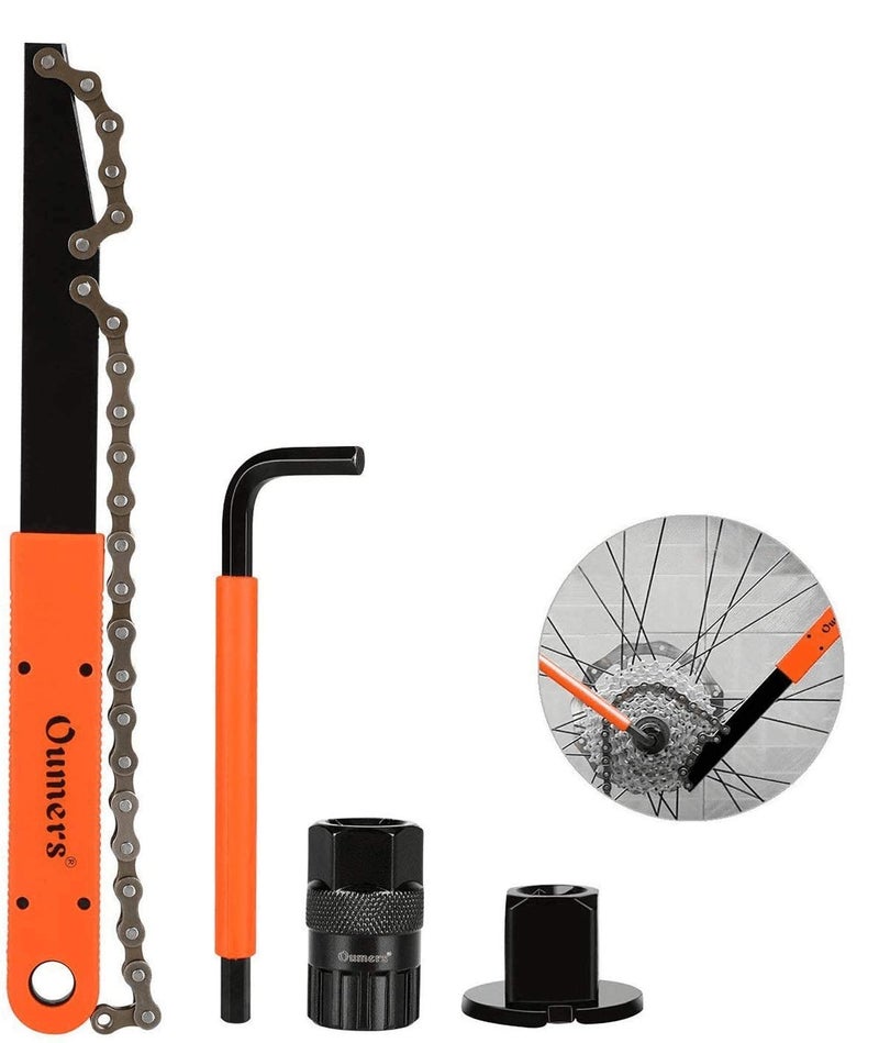 Oumers Bike Cassette Removal Tool with Chain Whip and Auxiliary Wrench Bicycle Sprocket Removal Tools, Bicycle Cassette Lock Ring Removal Freewheel Remover Wrench Sprocket Remover - Image 1