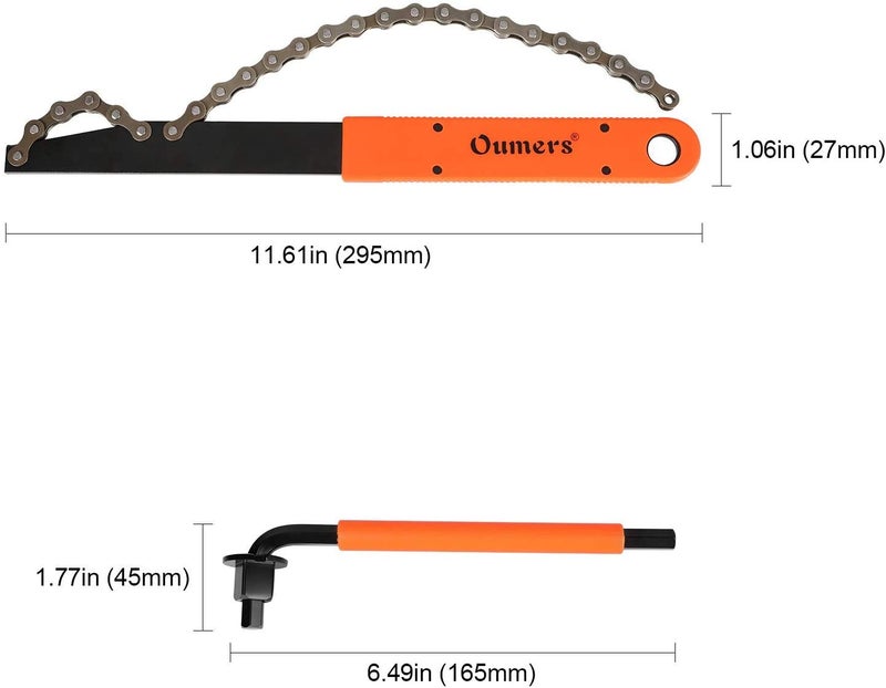 Oumers Bike Cassette Removal Tool with Chain Whip and Auxiliary Wrench Bicycle Sprocket Removal Tools, Bicycle Cassette Lock Ring Removal Freewheel Remover Wrench Sprocket Remover - Image 3