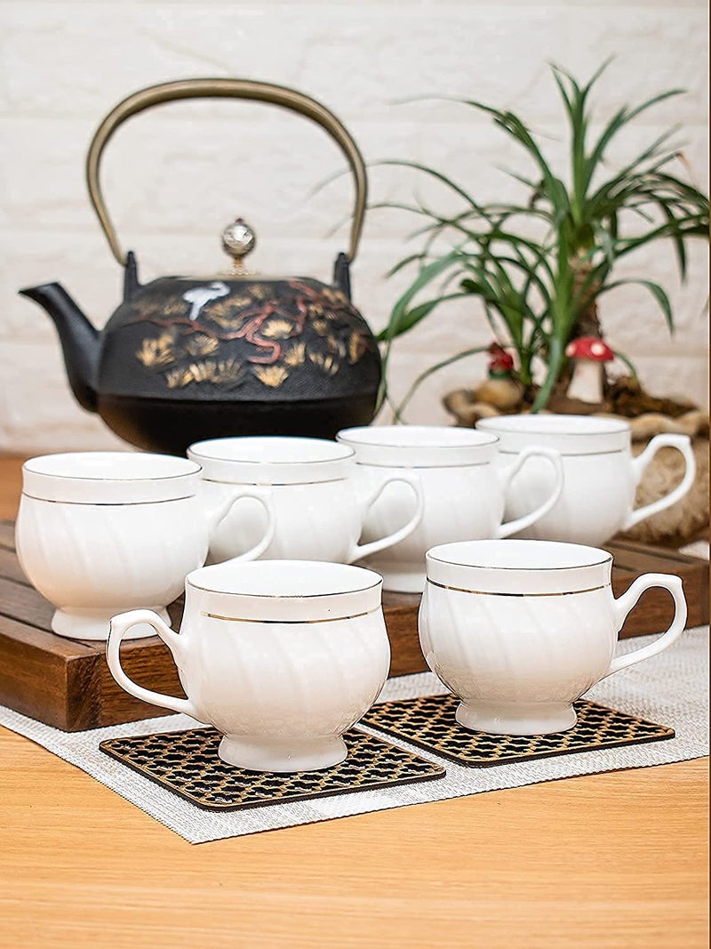 RAINCART Bone China White Color Tea Cup Set of 6 Pieces, (Kareena Cup 150 ml) - Image 1