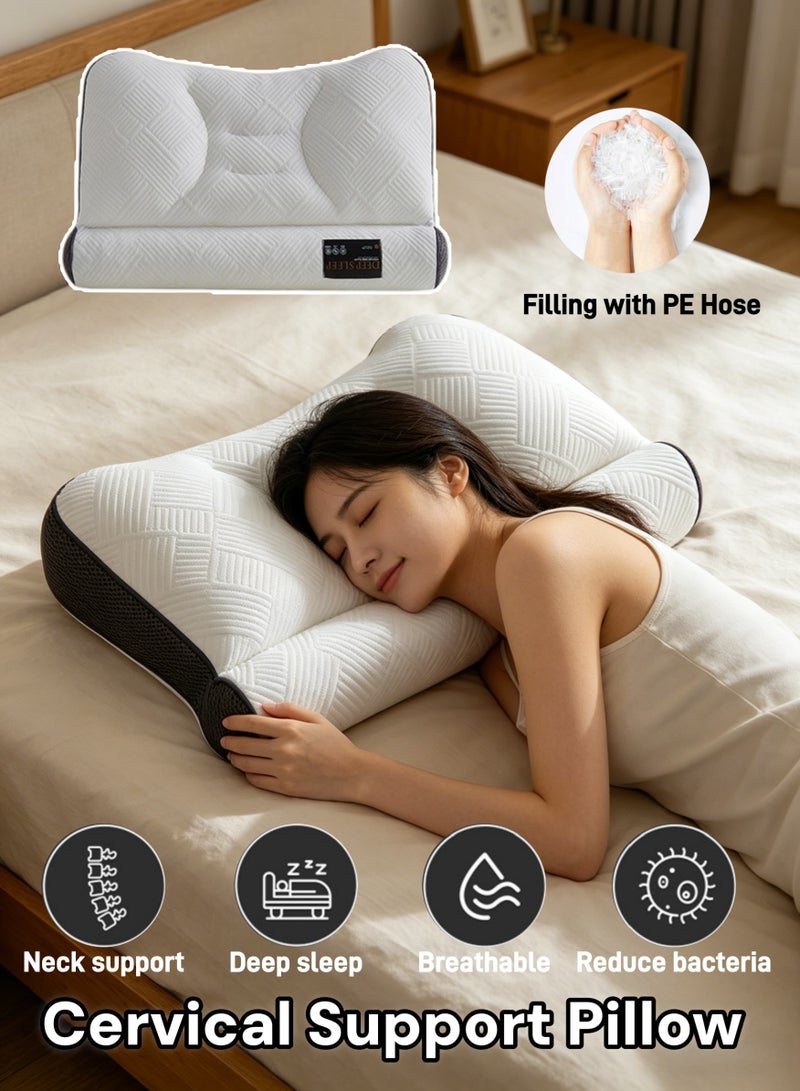 Neck Support Pillow, Cervical Pillow Cozy Sleeping, Adjustable Ergonomic Sleeping Pillows Filling with PE Hose, Neck Pain Relief Pillow, Orthopedic Bed Pillow for Side Back Deep Sleep - Image 1