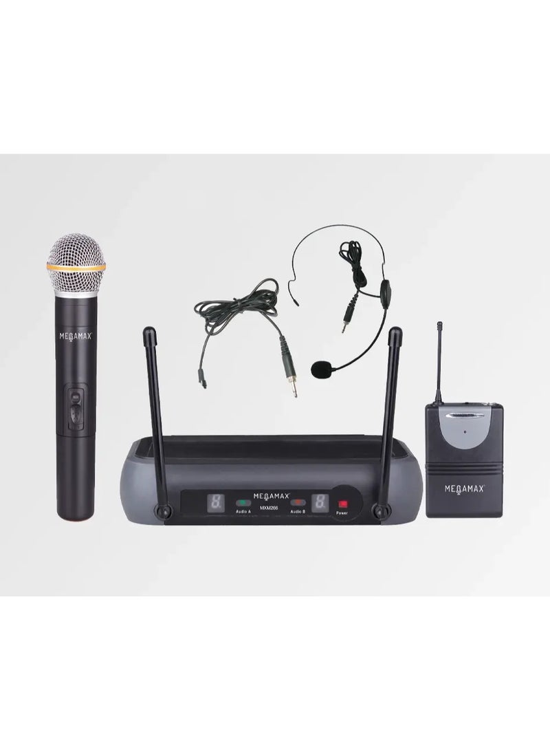 MEGA MAX MXM266HT Dual-Channel VHF Wireless Microphone System – Handheld & Lavalier Combo