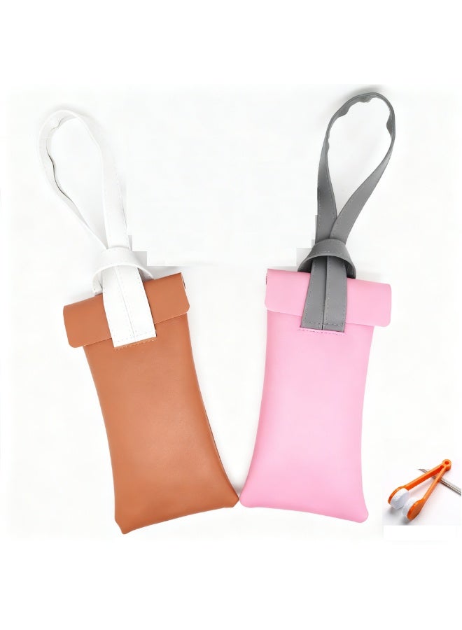 حقيبة نظارات ناعمة من قطعتين، حقيبة سفر جلدية للنظارات الشمسية مع غطاء قابل للضغط وحبل تعليق - Image 1