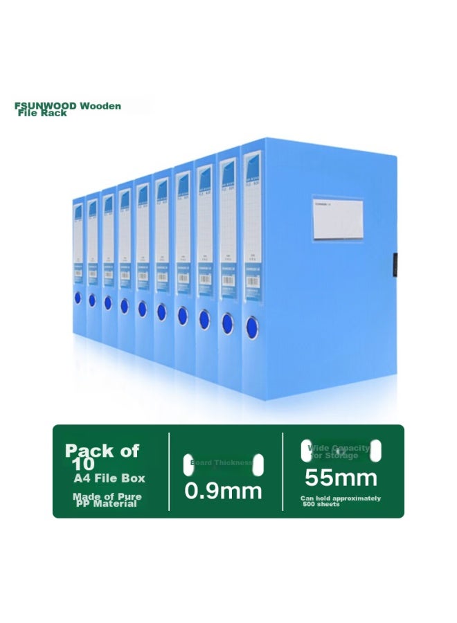 Sunwood 10-pack A4/55mm Thick Velcro File Boxes/doent Storage/organizer For Classification And Receipts, Bright Blue, S-55 - Image 1