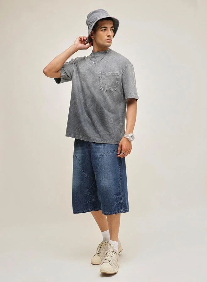 ساسافراس Men Grey Ombre Wash Oversized T-Shirt