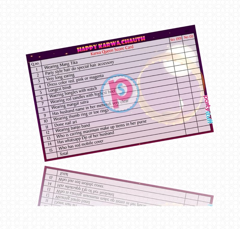 PartyStuff Paper Games - Karwachauth Score Card (12 Piece) - Image 2
