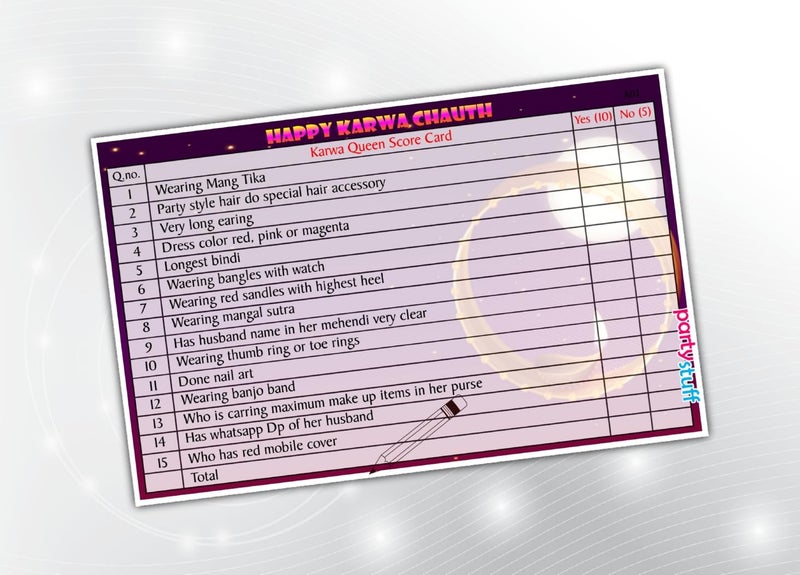 PartyStuff Paper Games - Karwachauth Score Card (12 Piece) - Image 1