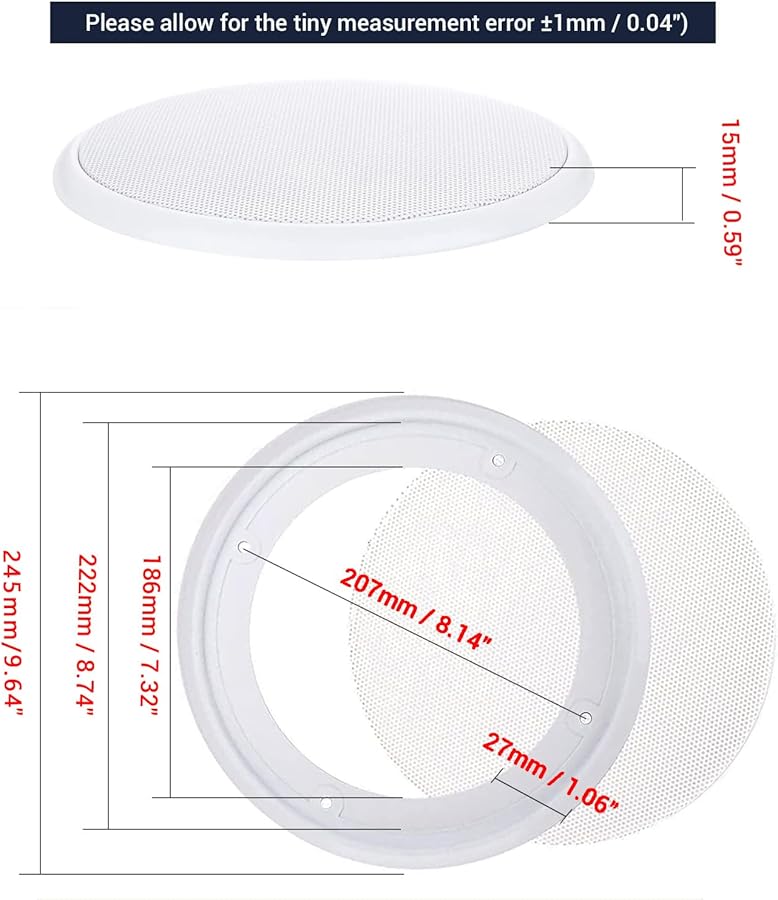 Unifizz 2PCS 8 Inch White Round Metal Speaker Grill Cover Surface Mount Replacement - Image 3